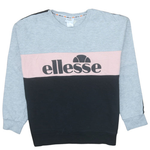 Ellesse Womens XS Grey Pink Black Crew Neck Pullover Sweatshirt