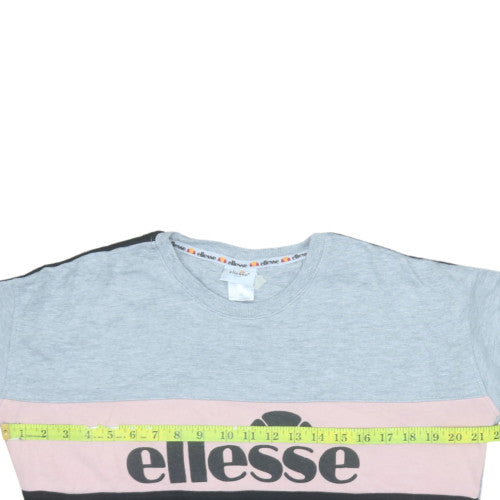 Ellesse Womens XS Grey Pink Black Crew Neck Pullover Sweatshirt