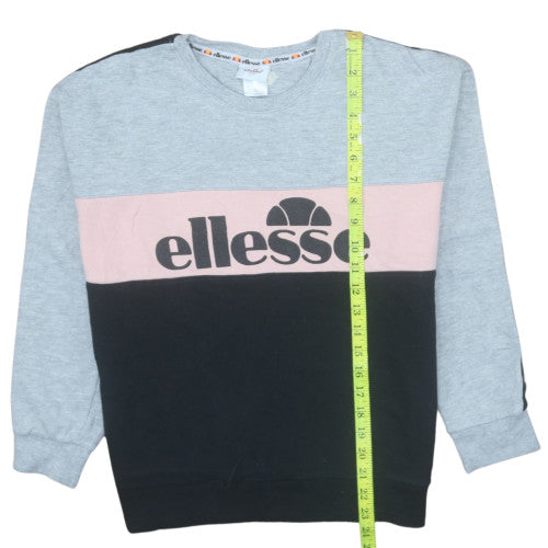 Ellesse Womens XS Grey Pink Black Crew Neck Pullover Sweatshirt