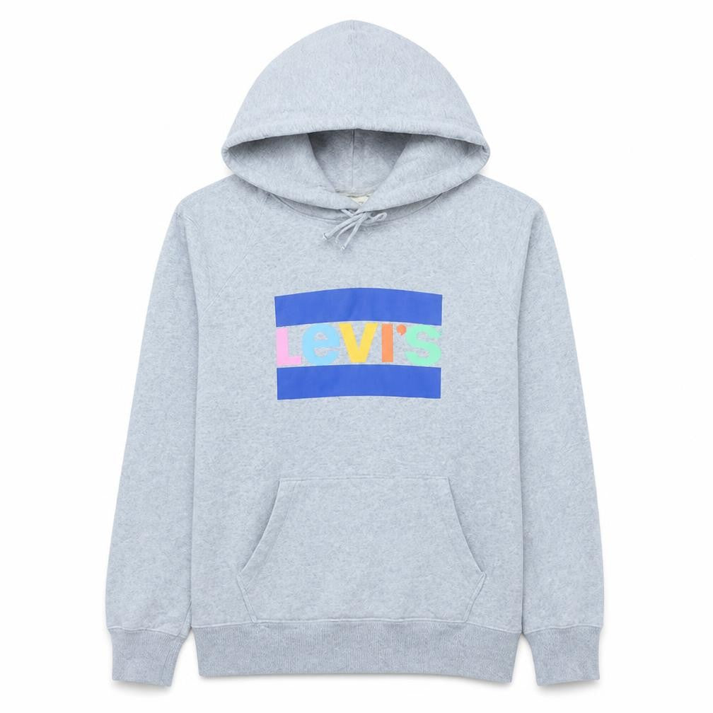 Front view of Levi's Men's Grey Logo Pullover Hoodie, size S