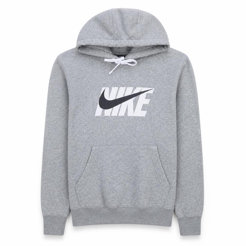 Front view of Nike Men's Grey Pullover Hoodie Small Cotton Logo Casual Sweatshirt