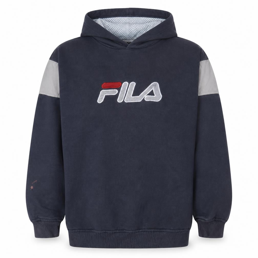 Front view of Fila Men's Blue Pullover Hoodie M Embroidered Logo Sportswear