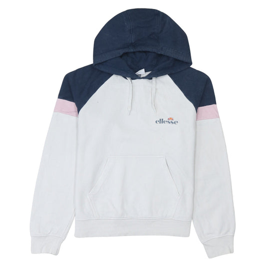 Ellesse Women White Colourblock Hoodie UK 10 Cotton Blend Pullover