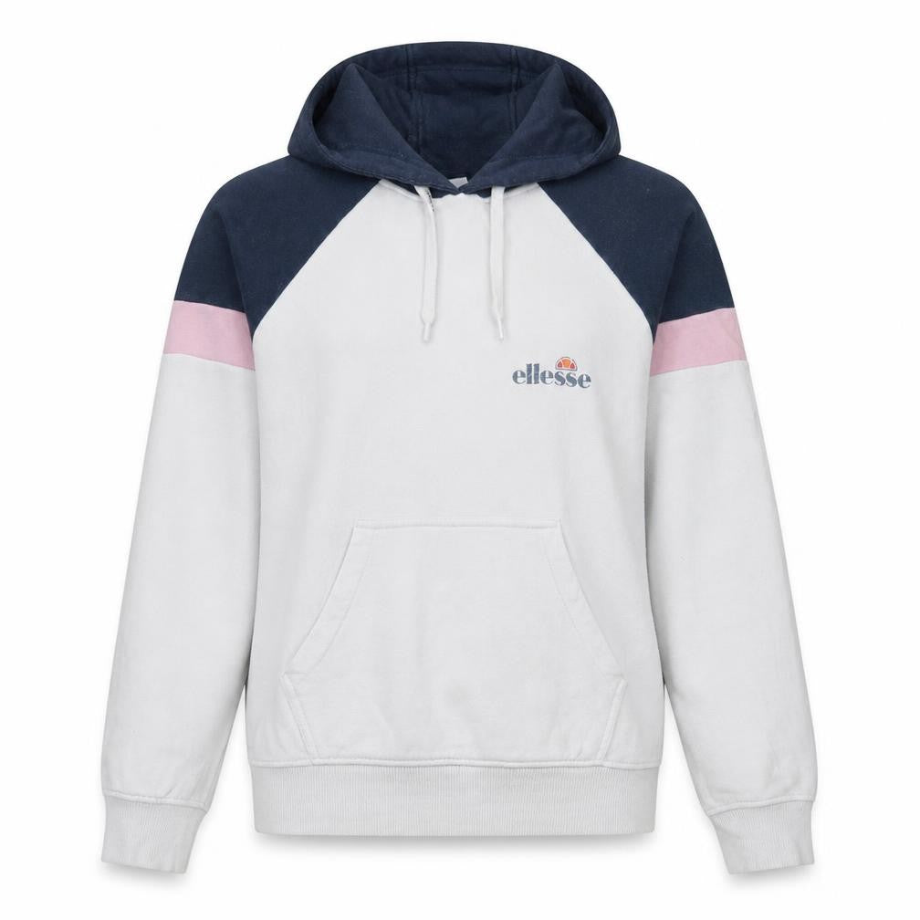 Ellesse Women White Colourblock Hoodie UK 10 Cotton Blend Pullover