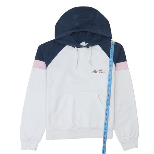 Ellesse Women White Colourblock Hoodie UK 10 Cotton Blend Pullover