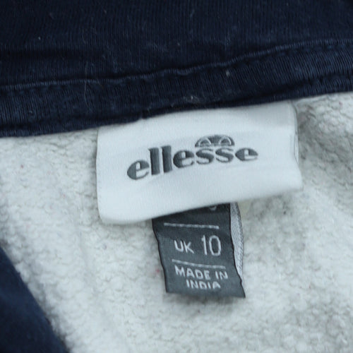 Ellesse Women White Colourblock Hoodie UK 10 Cotton Blend Pullover