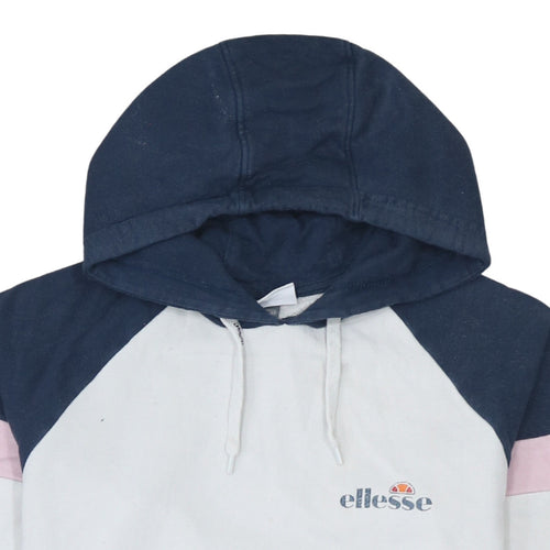 Ellesse Women White Colourblock Hoodie UK 10 Cotton Blend Pullover