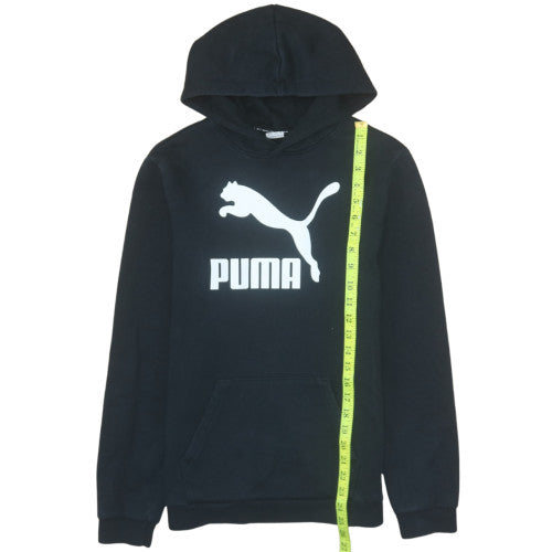 Puma Boys Black Hoodie 15-16 Years Pullover Fleece Logo Sweatshirt