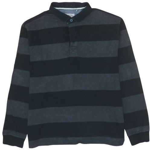 Tu Men's Grey Striped Long Sleeve Polo Shirt 2XL Cotton Blend