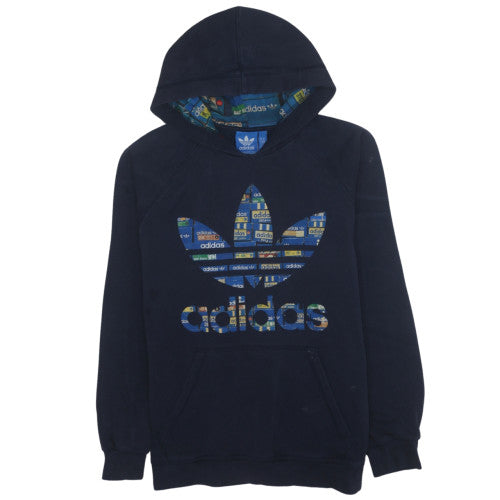 Adidas Men's Blue Pullover Hoodie Size M Retro Logo Fleece Sweatshirt