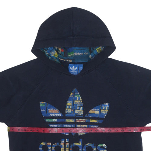 Adidas Men's Blue Pullover Hoodie Size M Retro Logo Fleece Sweatshirt