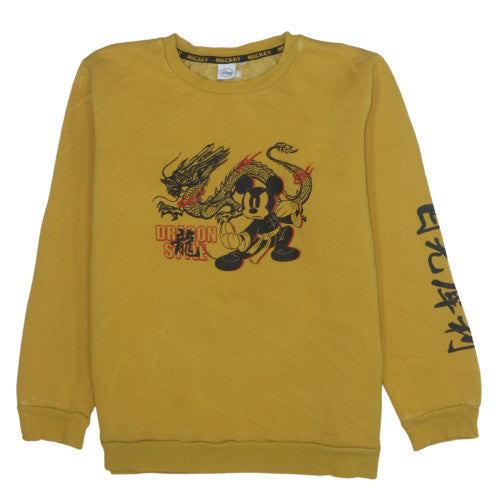 Disney Women Yellow Mickey Dragon Sweatshirt L Pullover Cotton Blend