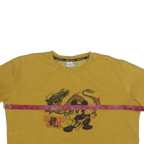 Disney Women Yellow Mickey Dragon Sweatshirt L Pullover Cotton Blend