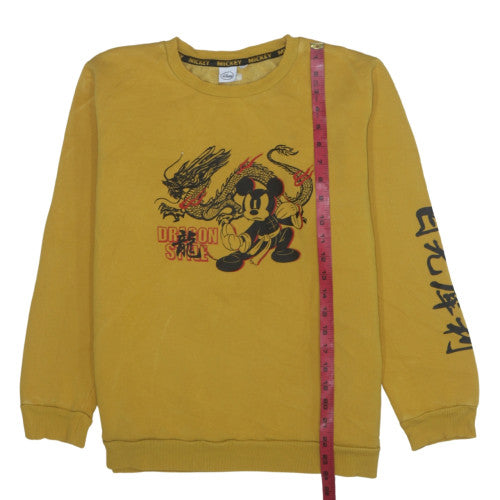 Disney Women Yellow Mickey Dragon Sweatshirt L Pullover Cotton Blend