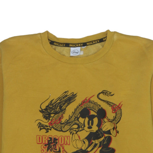 Disney Women Yellow Mickey Dragon Sweatshirt L Pullover Cotton Blend