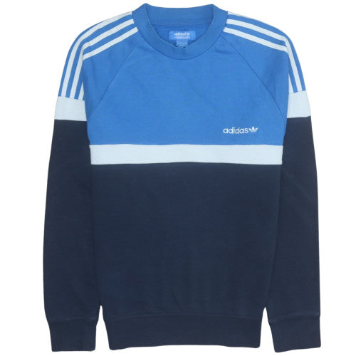 Adidas Men Blue Crew Neck Pullover Sweatshirt Medium Sports Style