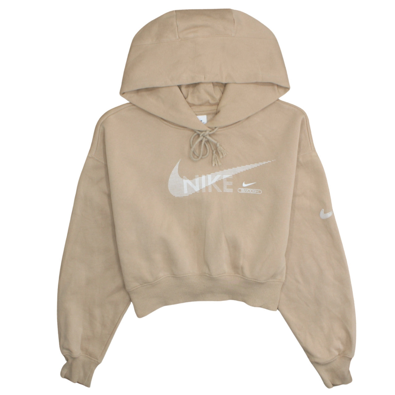 Nike Womens Beige Hoodie Medium Cropped Pullover Drawstring Logo