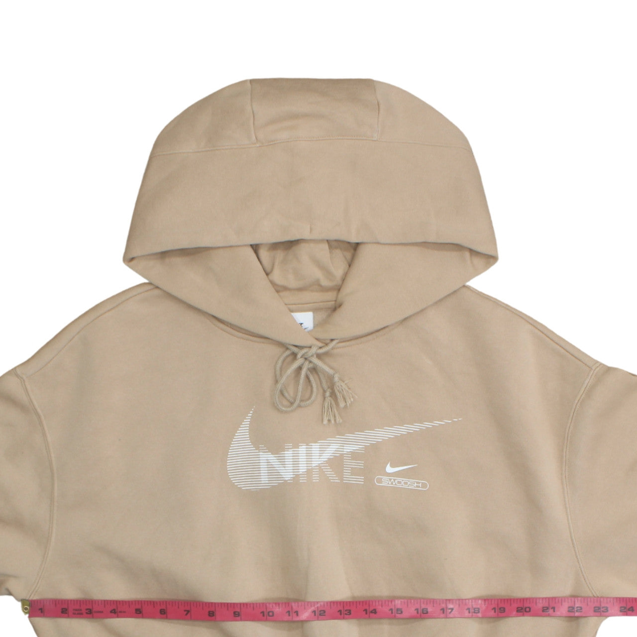 Nike Womens Beige Hoodie Medium Cropped Pullover Drawstring Logo