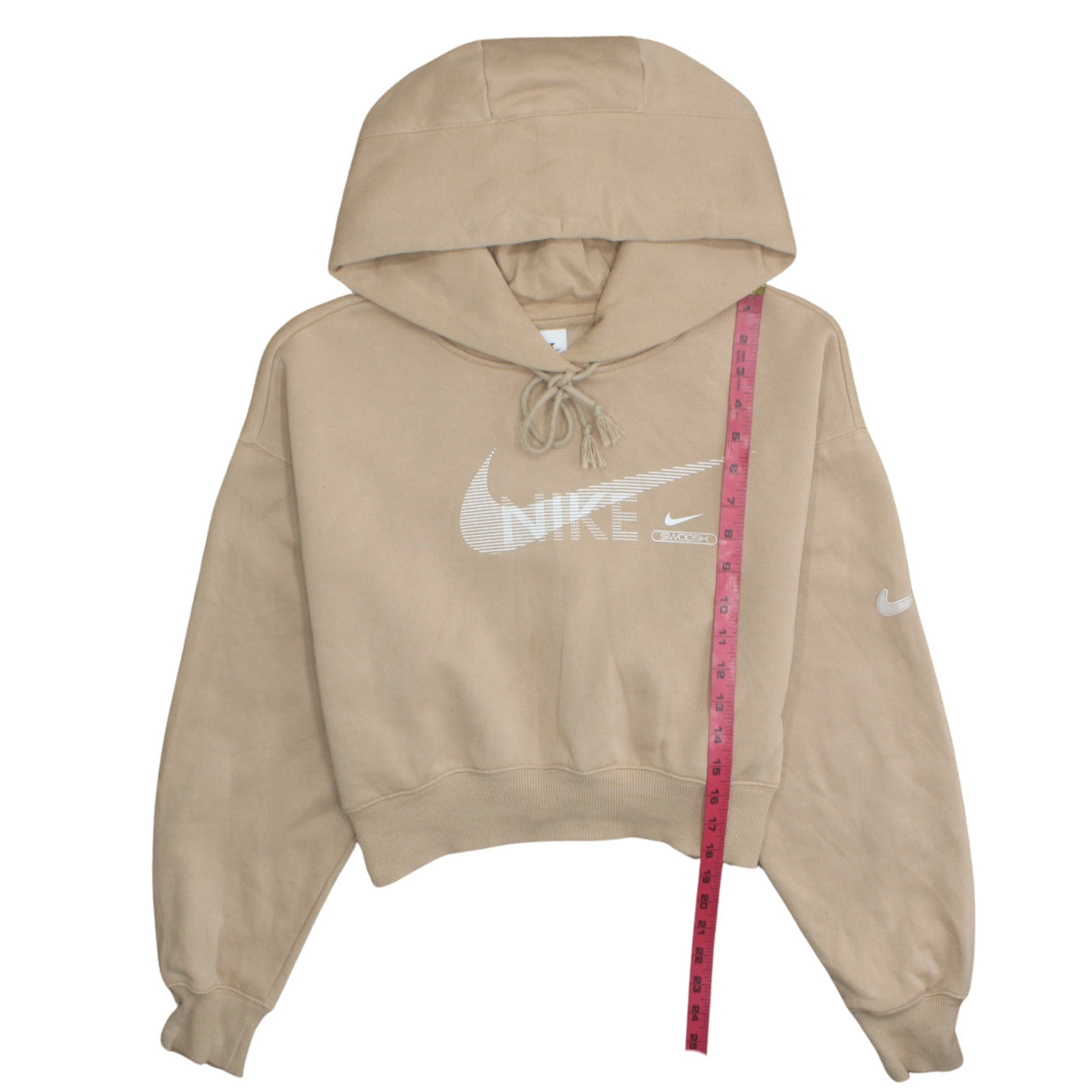 Nike Womens Beige Hoodie Medium Cropped Pullover Drawstring Logo