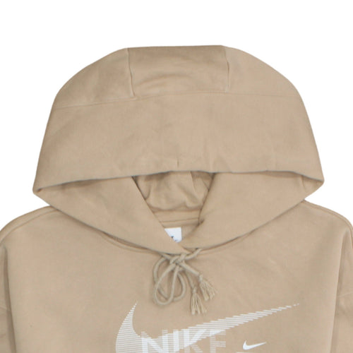 Nike Womens Beige Hoodie Medium Cropped Pullover Drawstring Logo