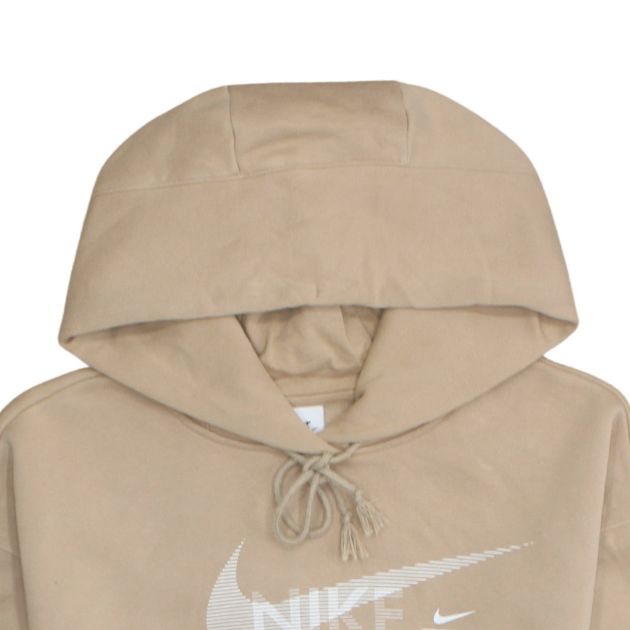 Nike Womens Beige Hoodie Medium Cropped Pullover Drawstring Logo