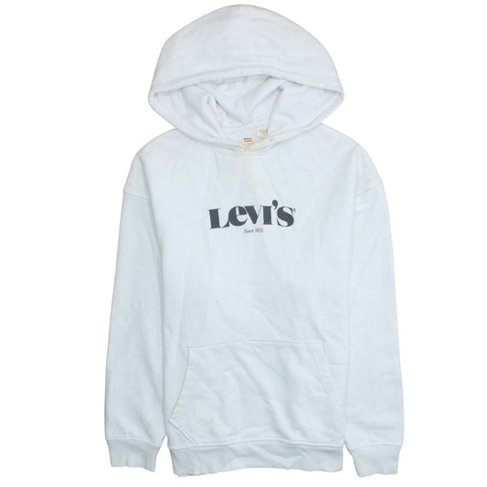 Levi's Men's White Pullover Hoodie M Relaxed Fit Logo Fleece