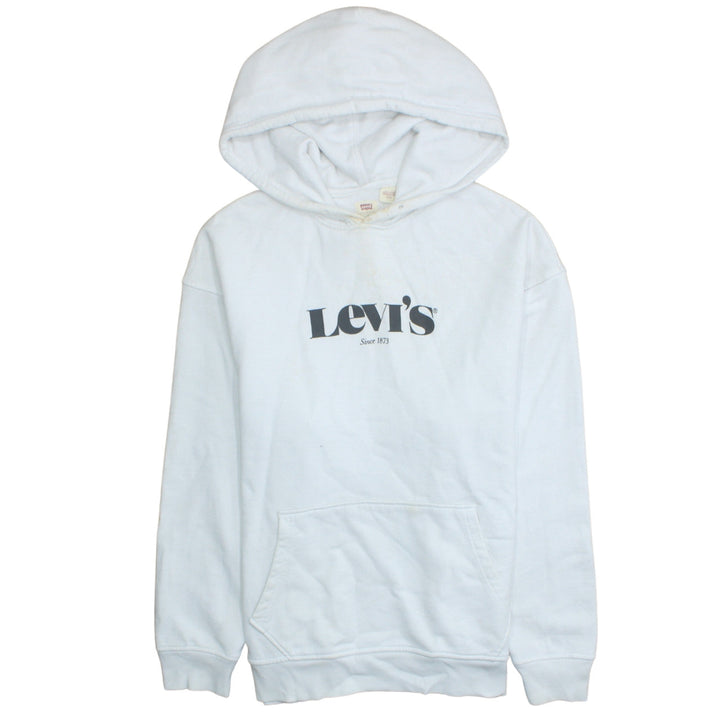 Levi's Men's White Pullover Hoodie M Relaxed Fit Logo Fleece