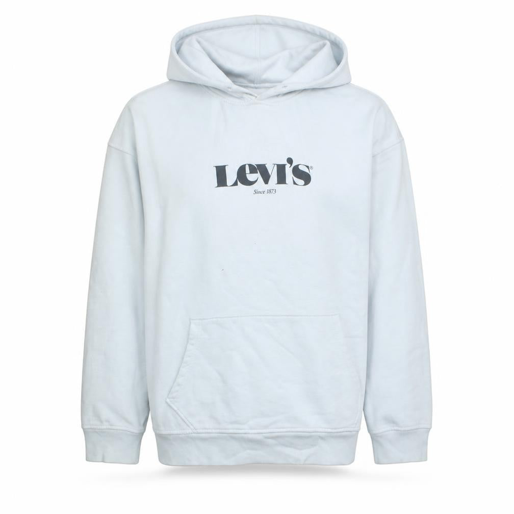 Front view of Levi's Men's White Pullover Hoodie M Relaxed Fit Logo Fleece