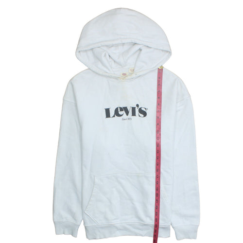Levi's Men's White Pullover Hoodie M Relaxed Fit Logo Fleece