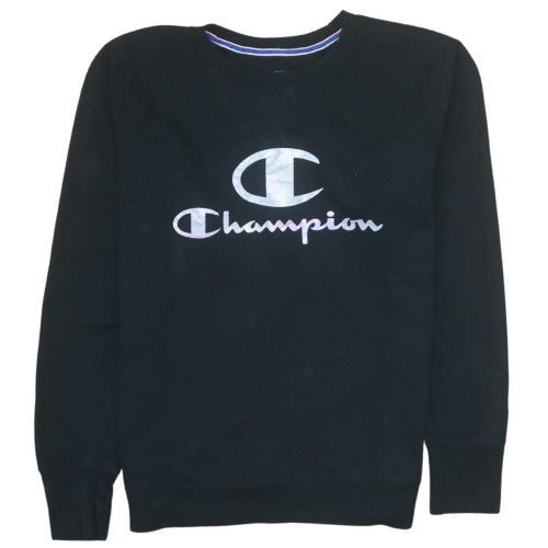 Champion Men's Black Logo Pullover Sweatshirt L Regular Fit