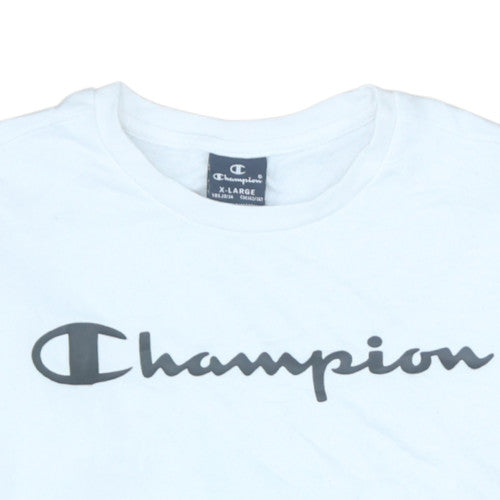 Champion Boys White XL 13-14 Years Logo Crew Neck Sweatshirt