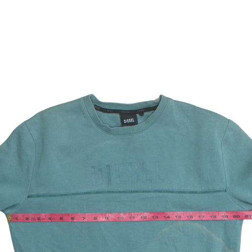Diesel Mens Green Small Pullover Logo Crew Neck Sweatshirt