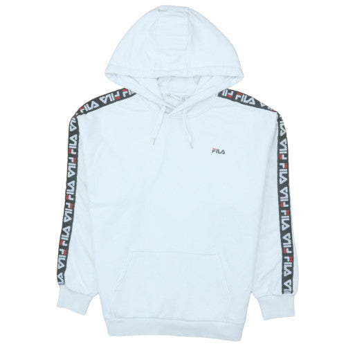 Fila Men White Hoodie Medium Pullover Logo Trim Casual Style