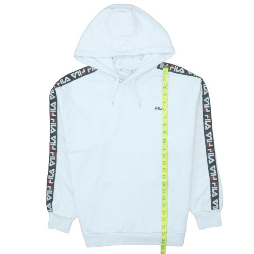 Fila Men White Hoodie Medium Pullover Logo Trim Casual Style