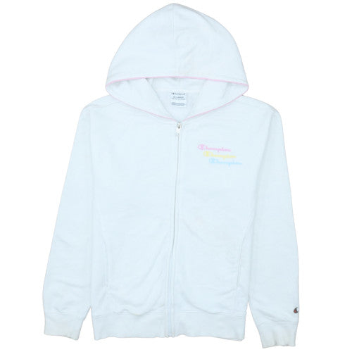 Champion Girls White Full Zip Hoodie 2XL Logo Cotton Blend Sweatshirt