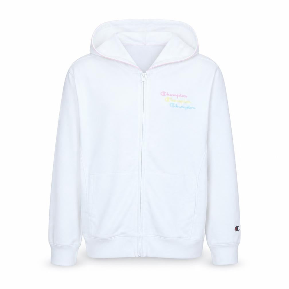 Champion Girls White Full Zip Hoodie 2XL Logo Cotton Blend Sweatshirt