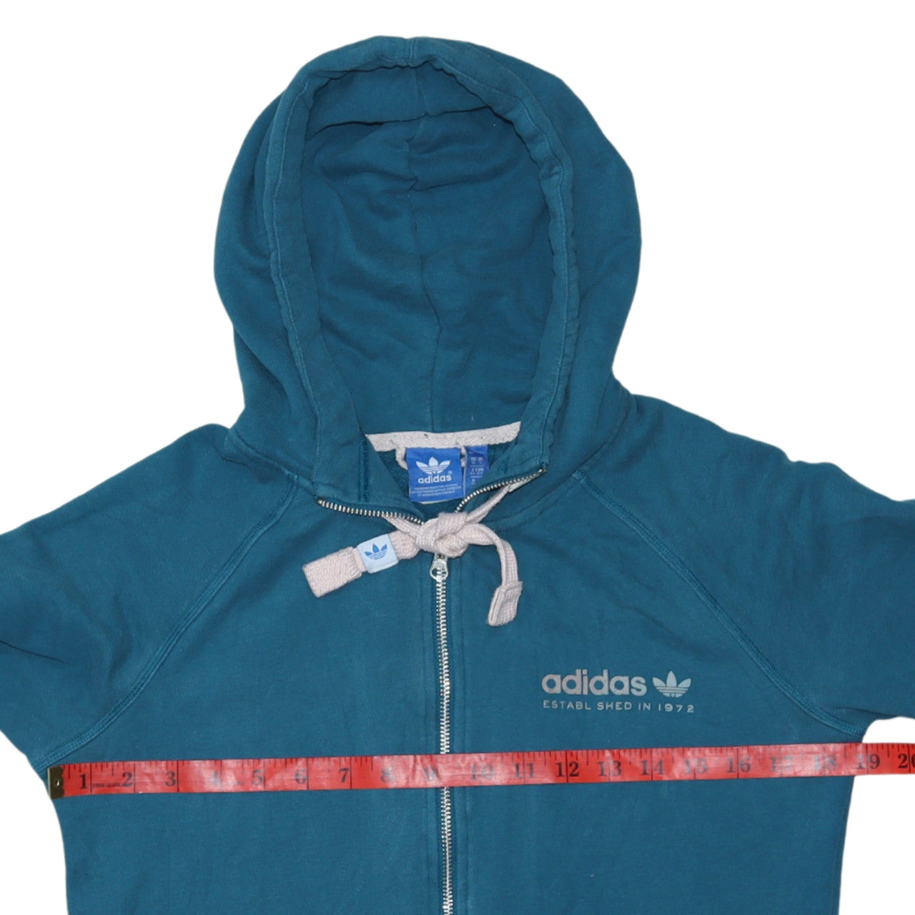 Adidas Womens Teal Full Zip Hoodie Size 10 Cotton Blend Casual