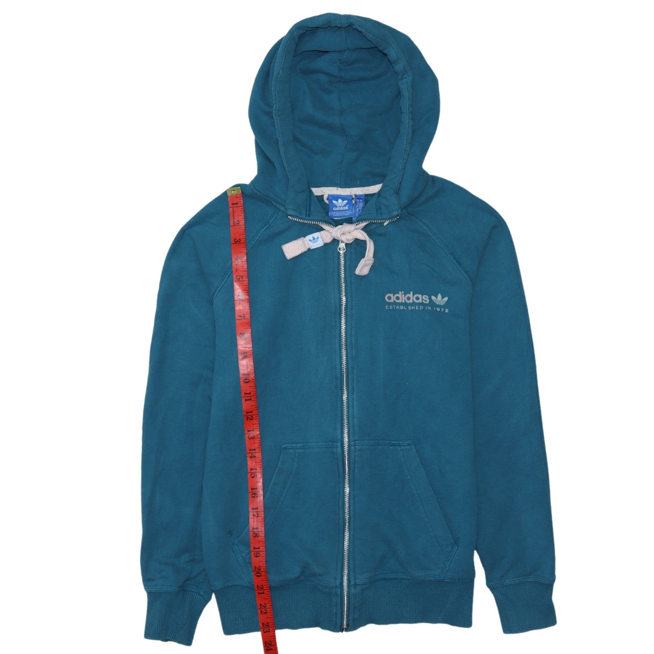 Adidas Womens Teal Full Zip Hoodie Size 10 Cotton Blend Casual