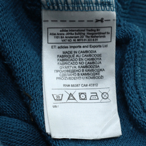 Adidas Womens Teal Full Zip Hoodie Size 10 Cotton Blend Casual