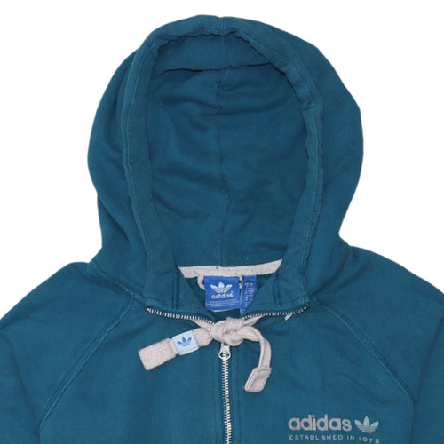 Adidas Womens Teal Full Zip Hoodie Size 10 Cotton Blend Casual
