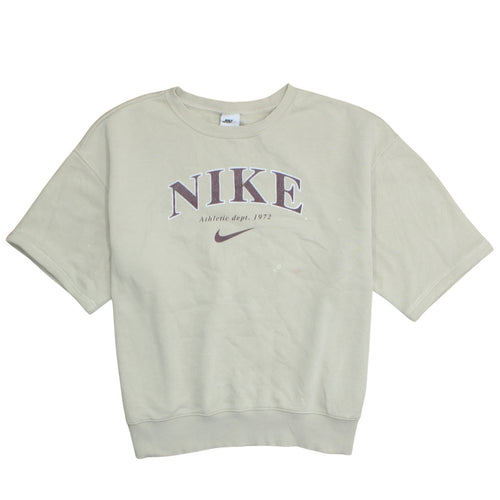 Nike Women Beige Short Sleeve Pullover Sweatshirt L Cotton Blend