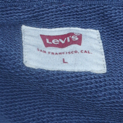 Levi's Men's Blue Pullover Hoodie L Cotton Fleece Logo Casual