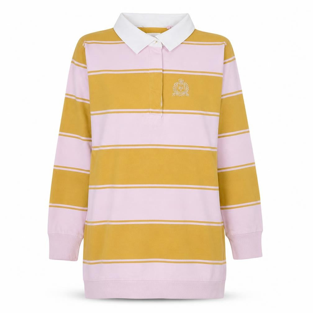 Front view of Next women’s polo shirt multicoloured striped long sleeve uk 8