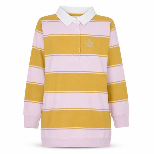 Front view of Next women’s polo shirt multicoloured striped long sleeve uk 8