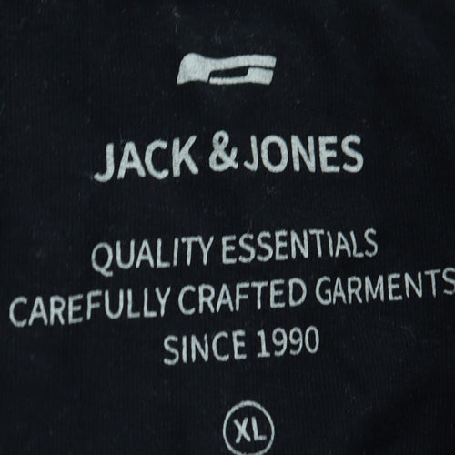 Jack & Jones Mens Black XL Graphic Logo Cotton Crew Neck T-Shirt