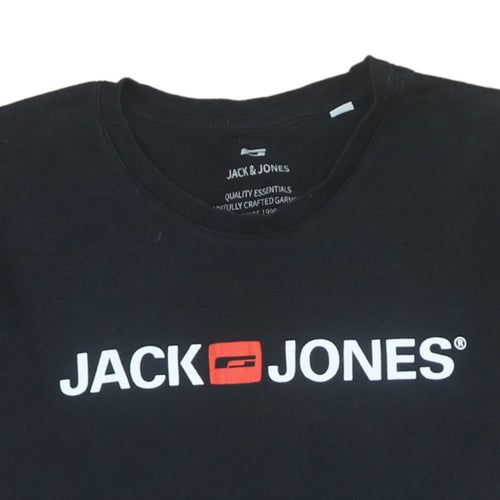 Jack & Jones Mens Black XL Graphic Logo Cotton Crew Neck T-Shirt