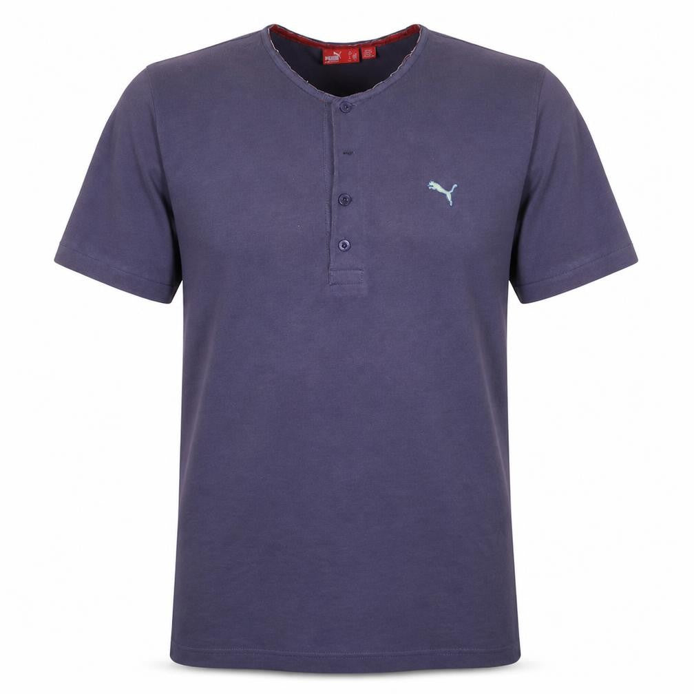 Puma Men’s Blue Henley Short Sleeve Cotton T-Shirt Size M