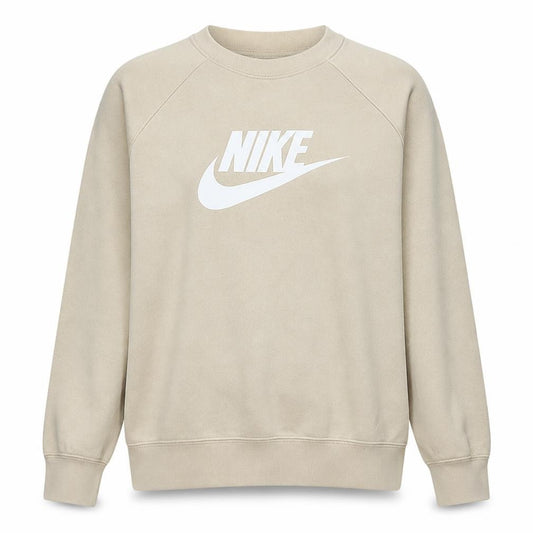 Front view of Nike women’s beige crew neck pullover sweatshirt, size M