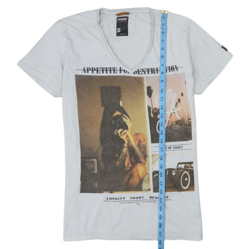 Chasin' Men's Grey Graphic Print V-Neck Cotton T-Shirt Size M