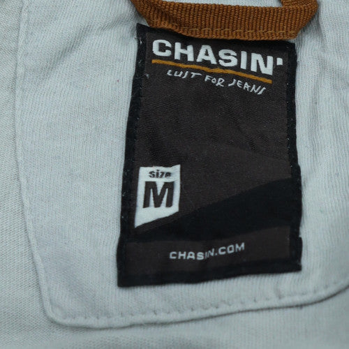 Chasin' Men's Grey Graphic Print V-Neck Cotton T-Shirt Size M